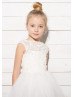 Ivory Lace Tulle 3D Flowers Keyhole Corset Back Flower Girl Dress